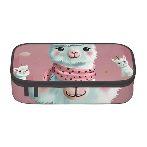 WPUTY Niedliches Federmäppchen mit Lama-Motiv, großes Fassungsvermögen, Stifteetui, Schreibwaren-Box, Make-up-Tasche für Büro, Reisen, Schule, Schwarz , Einheitsgröße, Schulranzen von WPUTY