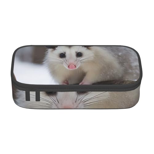 WPUTY Opossum im Schnee bedrucktes Federmäppchen, großes Fassungsvermögen, Stifteetui, Schreibwarenbox, Make-up-Tasche für Büro, Reisen, Schule, Schwarz , Einheitsgröße, Schulranzen von WPUTY