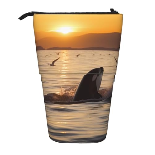 WPUTY Petoskey Federmäppchen mit Steindruck, Stehender Teleskop-Stifthalter für Kosmetiktasche, Make-up, Bürotasche, Killerwal unter Sonnenuntergang, Einheitsgröße, Schulranzen von WPUTY