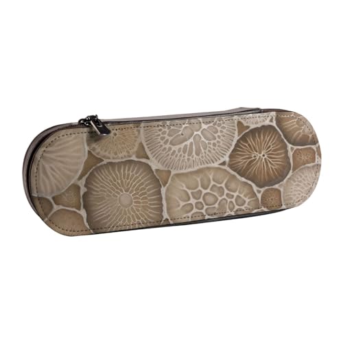 WPUTY Petoskey Hartschalen-Federmäppchen aus PU-Leder, mit Steindruck, wasserdicht, Stift-Organizer für Schule, Reisen, Kosmetik und Geschenke, Petoskey Stein, Einheitsgröße, Schulranzen von WPUTY