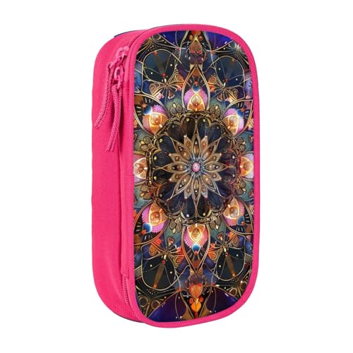 WPUTY Rechteckiges Federmäppchen mit Mandala-Kunstdruck, großes Fassungsvermögen, schwarz, doppellagig, Schreibwaren-Organizer, Kosmetik- und Make-up-Tasche für Studenten, Lehrer, Erwachsene, rose, von WPUTY