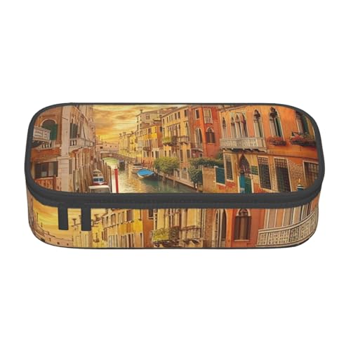 WPUTY Schönes Federmäppchen mit Kanalansicht von Venedig, großes Fassungsvermögen, Stifteetui, Schreibwarenbox, Make-up-Tasche für Büro, Reisen, Schule, Schwarz , Einheitsgröße, Schulranzen von WPUTY