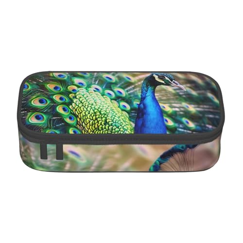 WPUTY Schönes Federmäppchen mit Pfauenmotiv, großes Fassungsvermögen, Stifteetui, Schreibwarenbox, Make-up-Tasche für Büro, Reisen, Schule, Schwarz , Einheitsgröße, Schulranzen von WPUTY