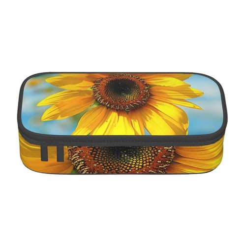 WPUTY Schönes Federmäppchen mit Sonnenblumen-Motiv, großes Fassungsvermögen, Stifteetui, Schreibwaren-Box, Make-up-Tasche für Büro, Reisen, Schule, Schwarz , Einheitsgröße, Schulranzen von WPUTY