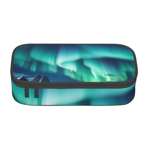 WPUTY Schönes bedrucktes Federmäppchen mit Nordlichtern, großes Fassungsvermögen, Stifteetui, Schreibwarenbox, Make-up-Tasche für Büro, Reisen, Schule, Schwarz , Einheitsgröße, Schulranzen von WPUTY