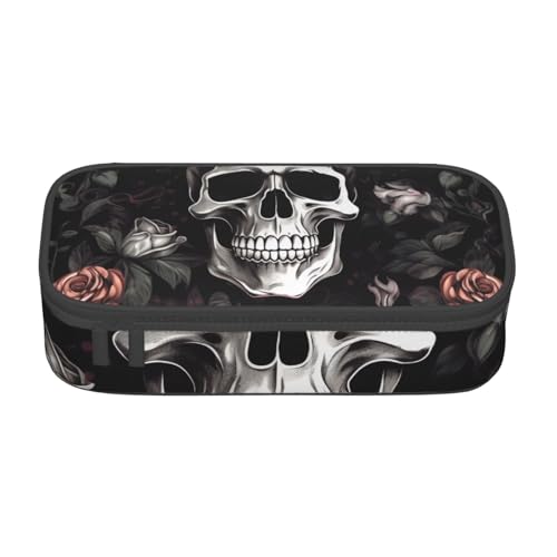 WPUTY Schwarzes Federmäppchen mit Blumenmuster, Halloween-Totenkopf-Motiv, großes Fassungsvermögen, Stifteetui, Schreibwaren-Box, Make-up-Tasche für Büro, Reisen, Schule, Schwarz , Einheitsgröße, von WPUTY