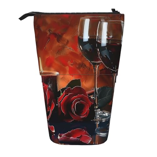WPUTY Spirale, optische Täuschung, kunstbedrucktes Federmäppchen, stehend, Teleskop-Stifthalter für Kosmetik, Make-up, Bürotasche, Rotwein-Rose und Kerze, Einheitsgröße, Schulranzen von WPUTY