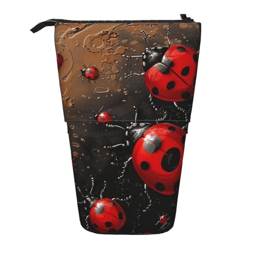 WPUTY Tanzendes Batik-Federmäppchen, stehend, Teleskop-Stifthalter für Kosmetik, Make-up, Bürotasche, Kunst-Marienkäfer-Spuren., Einheitsgröße, Schulranzen von WPUTY
