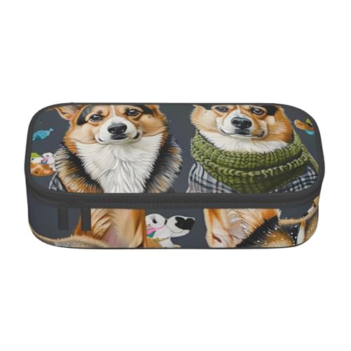 WPUTY Trage Kleidung Corgi Hunde bedrucktes Federmäppchen Große Kapazität Stift Bleistift Tasche Schreibwaren Box Make-up Tasche für Büro Reisen Schule, Schwarz , Einheitsgröße, Schulranzen von WPUTY