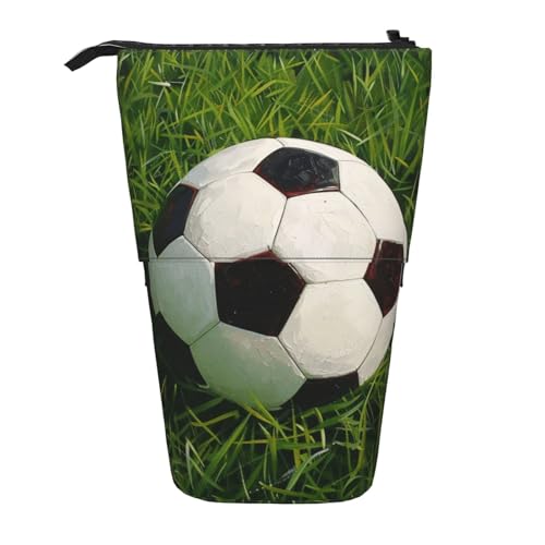 Walrus Art bedrucktes Federmäppchen, stehend, Teleskop-Stiftehalter für Kosmetik, Make-up, Bürotasche, Fußballball auf Grassy, Einheitsgröße, Schulranzen von WPUTY