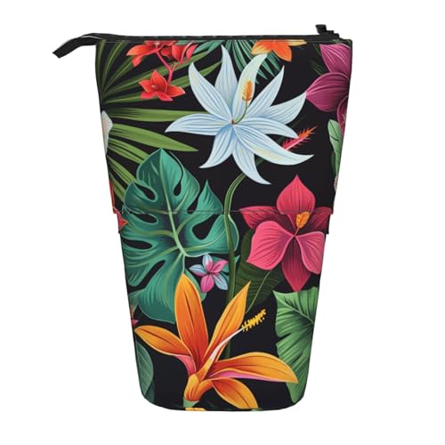 Walrus Art bedrucktes Federmäppchen, stehend, Teleskop-Stiftehalter für Kosmetik, Make-up, Bürotasche, Tropische Blumen, Einheitsgröße, Schulranzen von WPUTY