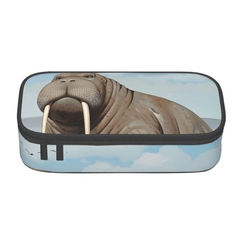 Walrus bedrucktes Federmäppchen, großes Fassungsvermögen, Stifteetui, Schreibwarenbox, Make-up-Tasche für Büro, Reisen, Schule, Schwarz , Einheitsgröße, Schulranzen von WPUTY