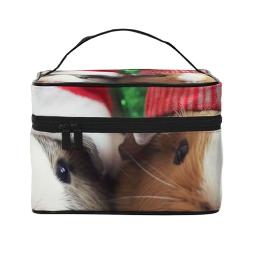 Weihnachten Süße Meerschweinchen gedruckt Reise Make-up Tasche Geräumig Tragbar Kosmetik Organizer mit Griff Große Kapazität Kulturbeutel Geschenk für Frauen Mädchen, Schwarz , Einheitsgröße von WPUTY