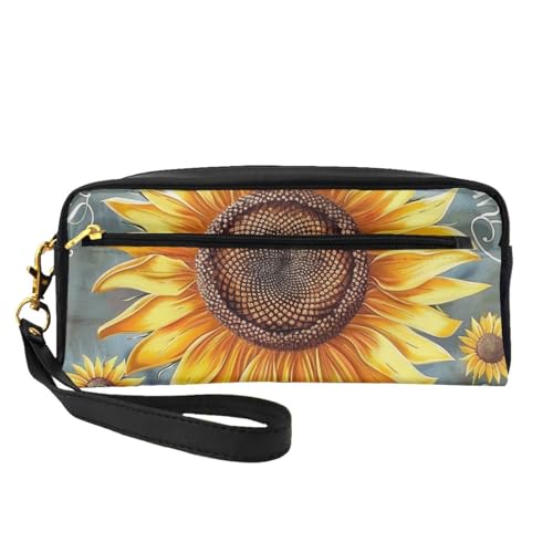You are My Sunshine Kosmetiktasche mit Sonnenblumen-Motiv, für Damen, Reise-Kosmetiktasche aus PU-Leder mit Handgelenk, Kulturbeutel, Schwarz , Einheitsgröße, Kosmetiktasche von WPUTY