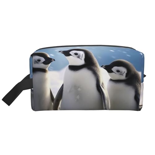 Young Penguins with Snow Printed Cosmetic Case with Handle Lightweight Compact Storage for Makeup Toiletries & Gadgets Make up Organizer for Travel School Work, weiß, Einheitsgröße, Kosmetiktasche von WPUTY