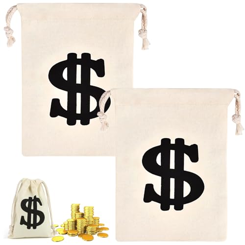 WQNNQW 2 Stück Geldsack,Geldsack Münzbeutel,Geldsäckchen,Geldsack Geschenk,Geldsack Mit Dollarzeichen Für Bühnenauftritte Schatzsuchen Rollenspiele Cowboy Kostüm Zubehör von WQNNQW
