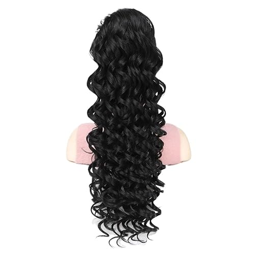 Fake Hair Synthetische Pferdeschwanzverlängerung mit Kordelzug for Frauen, 24 Zoll lang, gewellt, lockig, for Anklipsen, Haarverlängerungen for den täglichen Gebrauch Ponytail(#1B) von WQQYU6HKF