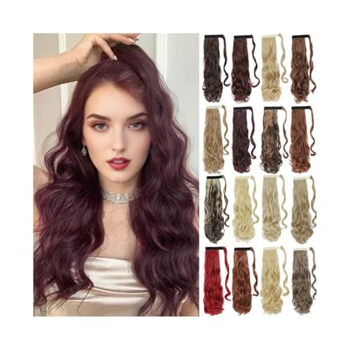 Fake Hair Synthetischer Pferdeschwanz for Umwickeln, 18/24 Zoll, natürlich gewellt, magische Paste, Pferdeschwanz-Haarteil for Frauen Ponytail(24,18inches) von WQQYU6HKF