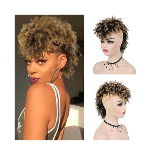 Haarteil Afro High Puff Bun Mohawk Pferdeschwanz mit Pony Kurze verworrene lockige Pferdeschwanz-Haarteile for schwarze Frauen Dutt(1BT27) von WQQYU6HKF