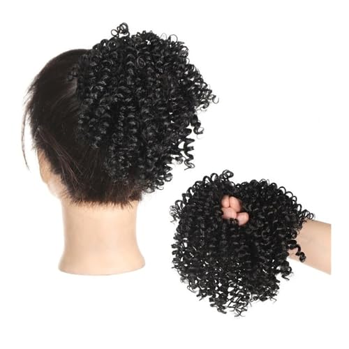 Haarteil Afro Kinky Curly Pferdeschwanz-Haarverlängerungen for Frauen, elastisches Gummiband, unordentlicher lockiger Dutt, Haarteile Dutt(1B) von WQQYU6HKF