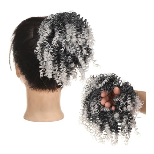 Haarteil Afro Kinky Curly Pferdeschwanz-Haarverlängerungen for Frauen, elastisches Gummiband, unordentlicher lockiger Dutt, Haarteile Dutt(1B-Grey) von WQQYU6HKF