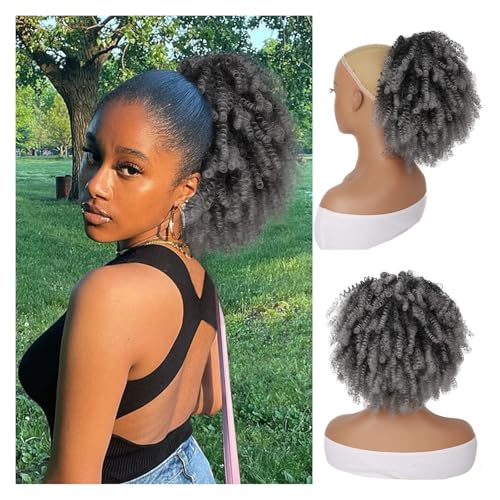 Haarteil Afro Puff Haarknoten Haarteil for schwarze Frauen Synthetische verworrene lockige Kordelzug Pferdeschwanzverlängerung Dutt(1B-grey) von WQQYU6HKF