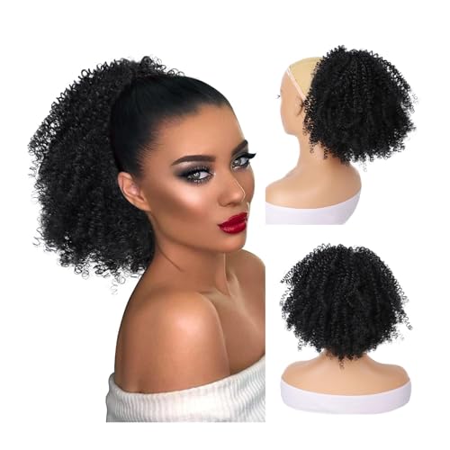 Haarteil Afro Puff Haarknoten Haarteil for schwarze Frauen Synthetische verworrene lockige Kordelzug Pferdeschwanzverlängerung Dutt(Schwarz) von WQQYU6HKF