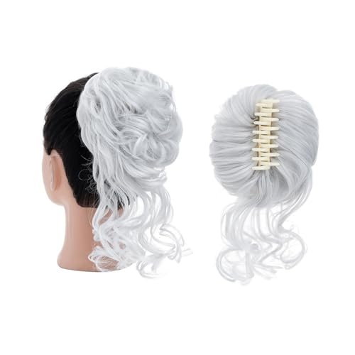 Haarteil Messy Bun Haarteil, Krallenklammer, lockig, gewellt, synthetisch, zerzaust, Hochsteckfrisur, Haarverlängerungen for Frauen Dutt(Sliver Gray) von WQQYU6HKF