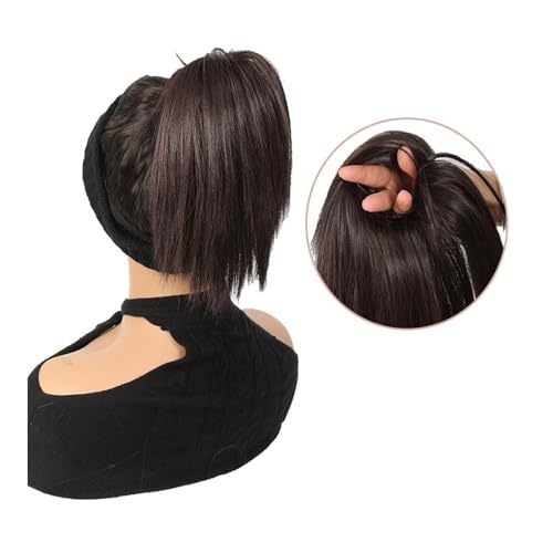 Haarteil Messy Bun Haarteil, elastisches Band, synthetisches kurzes glattes Haar, Pferdeschwanz-Verlängerung for Frauen und Mädchen Dutt(Dark brown) von WQQYU6HKF