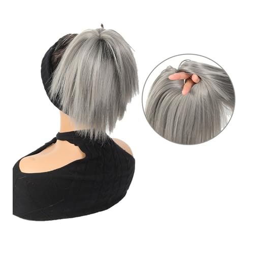 Haarteil Messy Bun Haarteil, elastisches Band, synthetisches kurzes glattes Haar, Pferdeschwanz-Verlängerung for Frauen und Mädchen Dutt(Dimgray) von WQQYU6HKF