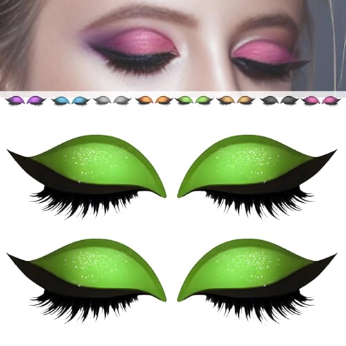2 Paar Lazy Eye Shadow Wimpern-Patches,3-in-1-Wimpern-Sticker, selbstklebend, wiederverwendbar,Mit künstlichen Wimpern, Lidschatten und Eyeliner – ideal für Partys und Abschlussbälle (Grün) von WQTHU