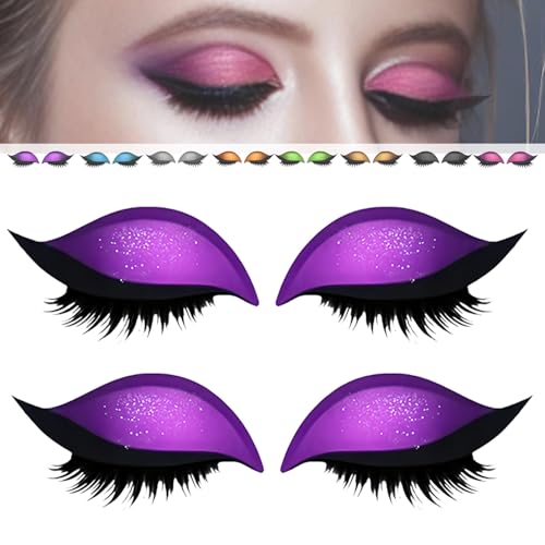 2 Paar Lazy Eye Shadow Wimpern-Patches,3-in-1-Wimpern-Sticker, selbstklebend, wiederverwendbar,Mit künstlichen Wimpern, Lidschatten und Eyeliner – ideal für Partys und Abschlussbälle (Lila) von WQTHU