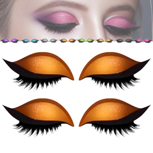 2 Paar Lazy Eye Shadow Wimpern-Patches,3-in-1-Wimpern-Sticker, selbstklebend, wiederverwendbar,Mit künstlichen Wimpern, Lidschatten und Eyeliner – ideal für Partys und Abschlussbälle (Orange) von WQTHU