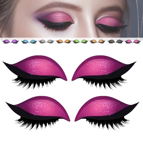 2 Paar Lazy Eye Shadow Wimpern-Patches,3-in-1-Wimpern-Sticker, selbstklebend, wiederverwendbar,Mit künstlichen Wimpern, Lidschatten und Eyeliner – ideal für Partys und Abschlussbälle (Rosa) von WQTHU
