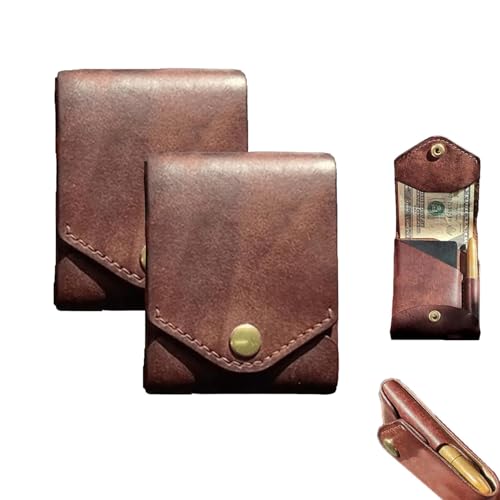 Multifunktionale kompakte Geldbörse,kompakte Geldbörse für Männer, handgefertigte Ledergeldbörse mit integriertem Stiftfach,modische,große Ledergeldbörse mit Zwei Fächern (2PC) von WQTHU