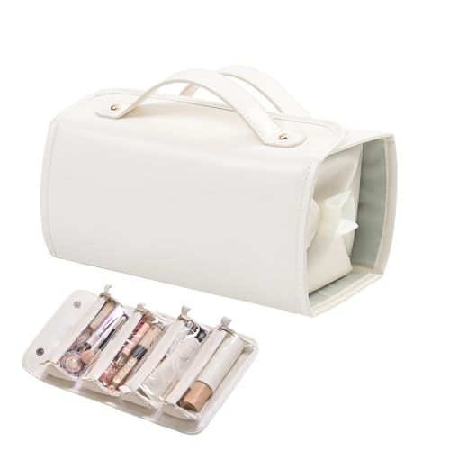wasserdichte Kosmetiktasche aus Leder,abnehmbare 4-in-1-Reise-Kulturtasche,Make-up-Tasche mit Fächern,aufrollbare Make-up-Tasche mit transparentem Fach,hängende Make-up-Tasche für Damen (A) von WQTHU