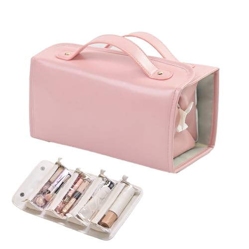 wasserdichte Kosmetiktasche aus Leder,abnehmbare 4-in-1-Reise-Kulturtasche,Make-up-Tasche mit Fächern,aufrollbare Make-up-Tasche mit transparentem Fach,hängende Make-up-Tasche für Damen (C) von WQTHU