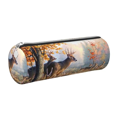 WQUVMDS Federmäppchen aus Leder, Motiv: Hirsch und Wildtiere, dreieckig, Reißverschluss, Kosmetiktasche, Schreibwaren-Tasche, silber, Einheitsgröße, Taschen-Organizer WQUVMDS Federmäppchen aus Leder, Motiv: Hirsch und Wildtiere, dreieckig, Reißverschluss, Kosmetiktasche, Schreibwaren-Tasche, silber, Einheitsgröße, Taschen-Organizer von WQUVMDS