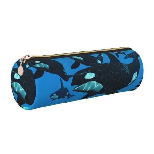 WQUVMDS Federmäppchen aus Leder, Motiv: Killerwale mit Aufdruck "Swim Along", dreieckiger Reißverschluss, Stiftetasche, Kosmetiktasche, Schreibwaren-Tasche, gold, Einheitsgröße, Taschen-Organizer WQUVMDS Federmäppchen aus Leder, Motiv: Killerwale mit Aufdruck "Swim Along", dreieckiger Reißverschluss, Stiftetasche, Kosmetiktasche, Schreibwaren-Tasche, gold, Einheitsgröße, Taschen-Organizer von WQUVMDS