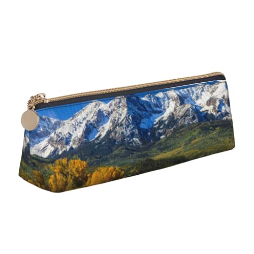 WQUVMDS Federmäppchen aus Leder, Motiv: Landstraße, dreieckig, Reißverschluss, Kosmetiktasche, Schreibwaren-Tasche von WQUVMDS