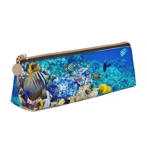 WQUVMDS Federmäppchen aus Leder, Motiv: Meeresfische, dreieckig, Reißverschluss, Kosmetiktasche, Schreibwaren-Tasche von WQUVMDS