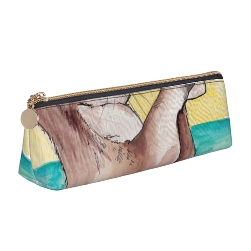 WQUVMDS Federmäppchen aus Leder, Motiv: Meeresotter, dreieckig, Reißverschluss, Stifteetui, Kosmetiktasche, Schreibwaren-Tasche von WQUVMDS