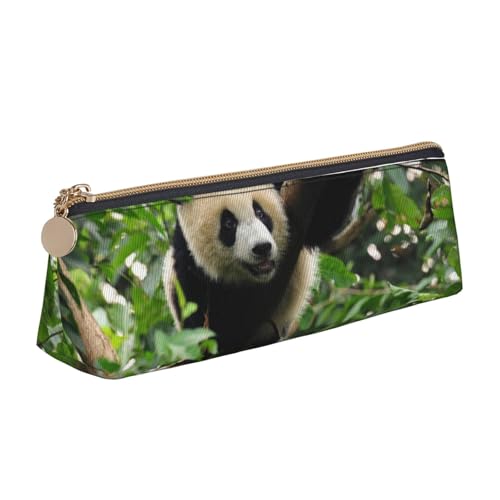 WQUVMDS Federmäppchen aus Leder, Motiv: Pandabaum, dreieckig, Reißverschluss, Stifteetui, Kosmetiktasche, Schreibwaren-Tasche von WQUVMDS