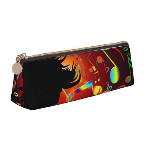 WQUVMDS Federmäppchen aus Leder, Motiv: Tanzmusik, dreieckig, Reißverschluss, Stiftetasche, Kosmetiktasche, Schreibwaren-Tasche von WQUVMDS