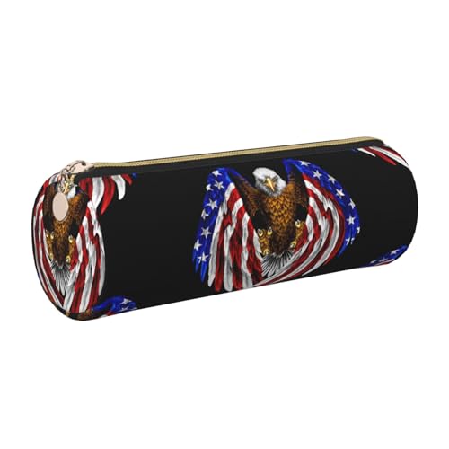 WQUVMDS Federmäppchen aus Leder, Motiv: USA-Flagge, Patriotischer Adler, dreieckiger Reißverschluss, Stiftetasche, Kosmetiktasche, Schreibwaren-Tasche, gold, Einheitsgröße, Taschen-Organizer WQUVMDS Federmäppchen aus Leder, Motiv: USA-Flagge, Patriotischer Adler, dreieckiger Reißverschluss, Stiftetasche, Kosmetiktasche, Schreibwaren-Tasche, gold, Einheitsgröße, Taschen-Organizer von WQUVMDS