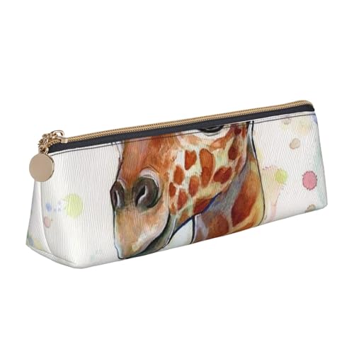WQUVMDS Federmäppchen aus Leder, Motiv: kleine Giraffe, dreieckig, Reißverschluss, Kosmetiktasche, Schreibwaren-Tasche von WQUVMDS