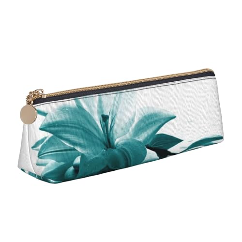 WQUVMDS Federmäppchen aus Leder, dreieckig, mit Lilienmuster, mit Reißverschluss, Stifteetui, Kosmetiktasche, Schreibwaren-Tasche von WQUVMDS