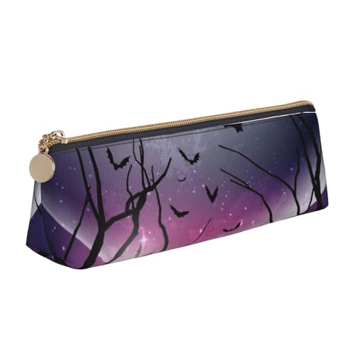 WQUVMDS Federmäppchen aus Leder, dreieckig, mit Mond-Aufdruck, mit Reißverschluss, für Stifte, Kosmetik, Schreibwaren, Violett von WQUVMDS