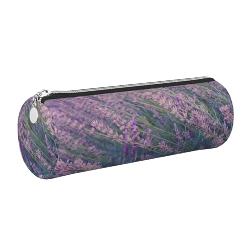 WQUVMDS Federmäppchen aus Leder, dreieckig, mit Reißverschluss, Lavendelfelddruck, für Stifte, Kosmetik, Schreibwaren, Violett, silber, Einheitsgröße, Taschen-Organizer von WQUVMDS