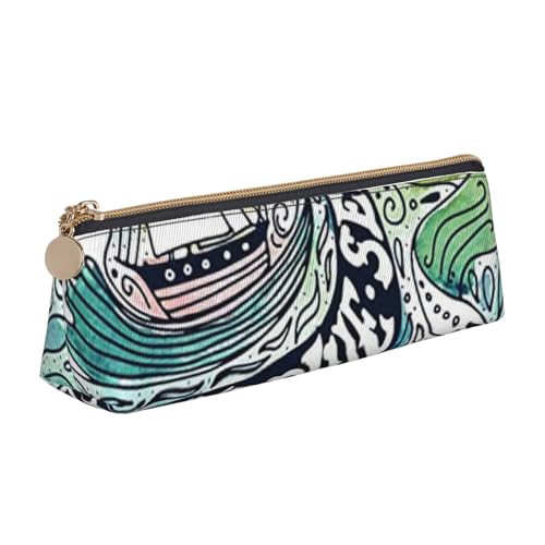 WQUVMDS Federmäppchen aus Leder, dreieckig, mit Walmotiv, Dunkelblau, mit Reißverschluss, Kosmetiktasche, Schreibwaren-Tasche von WQUVMDS